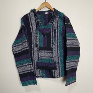 Baja Hoodie Soft Comfortable Striped Purple V Neck Long Sleeve M/L